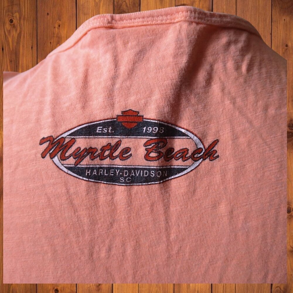 HARLEY DAVIDSON WOMEN'S MEDIUM ORANGE TANK TOP MYRTLE BEACH PULLOVER MOTORCYCLE - Picture 4 of 6